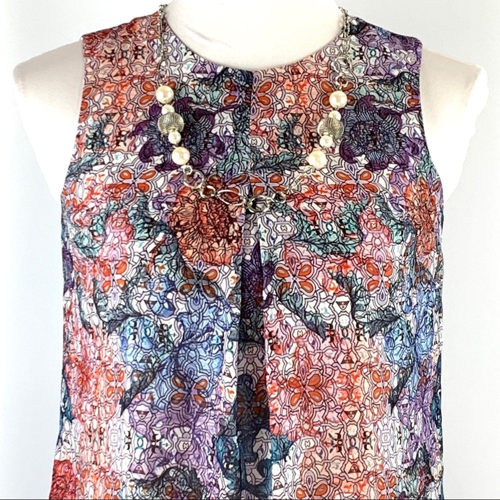 H&M Floral Blue and Red Lightweight Sleeveless Mini Shift Dress size 4 - Picture 7 of 16